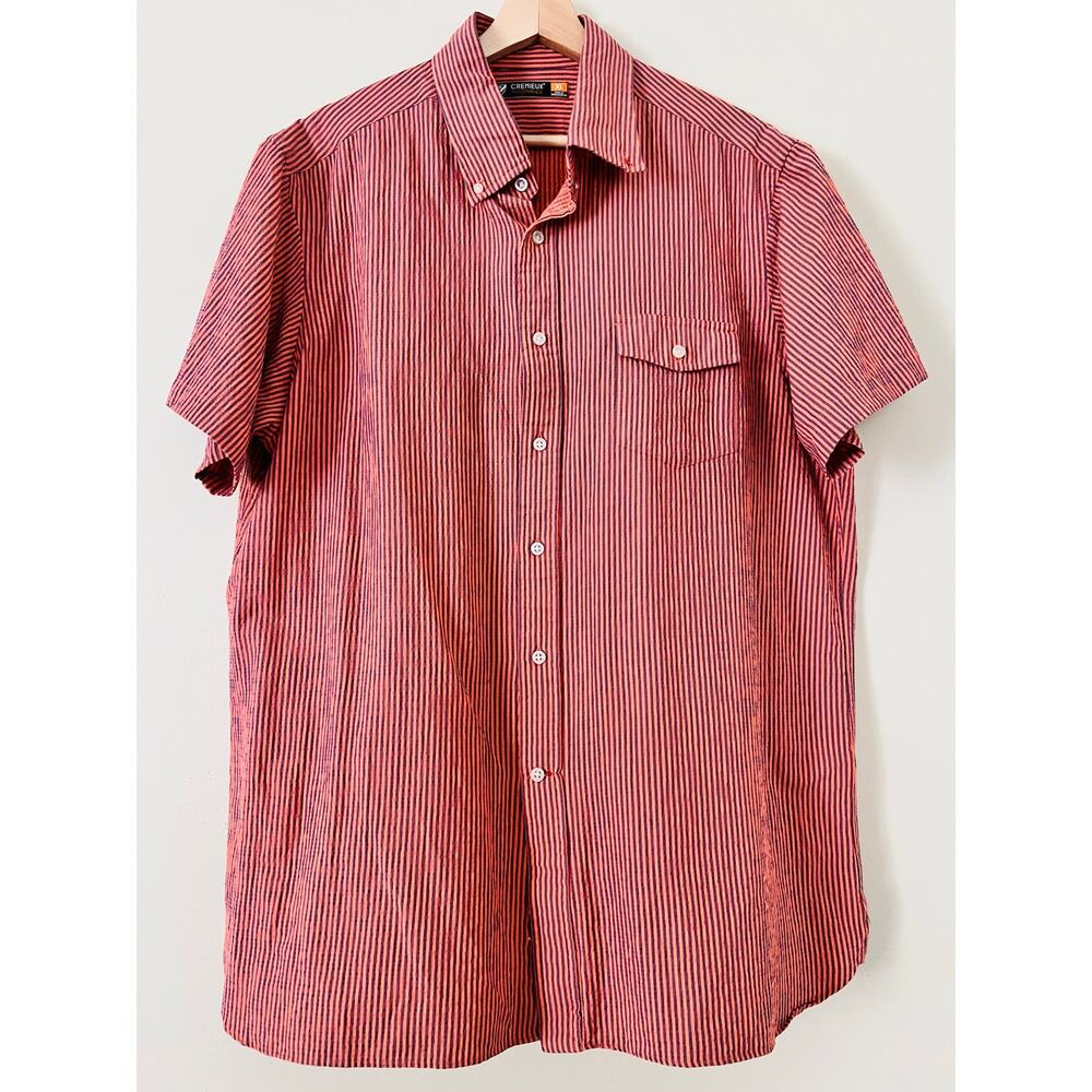 Cremieux Performance XL Striped Seersucker Men's Printed Button-Up Shirt Orange